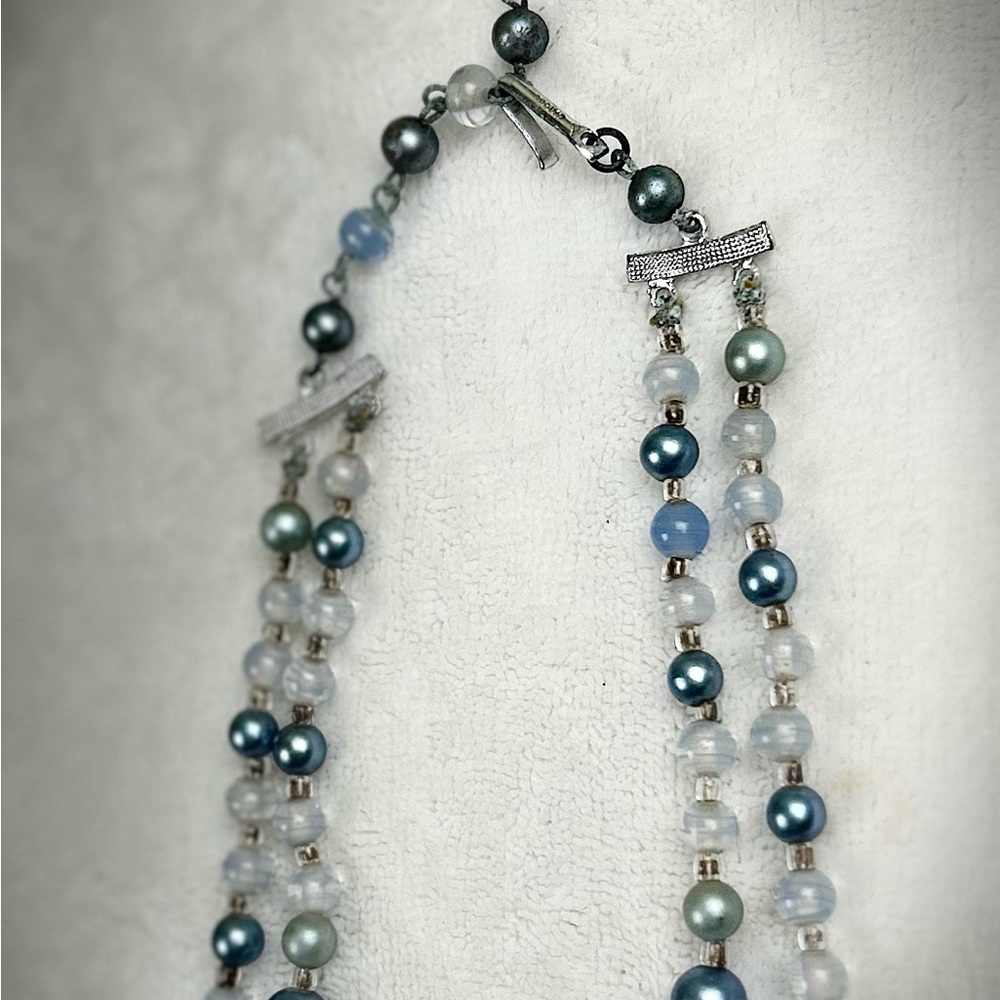 Mid Century Modern Necklace Double Strand Japan Blue Pearls - Picture 8 of 11
